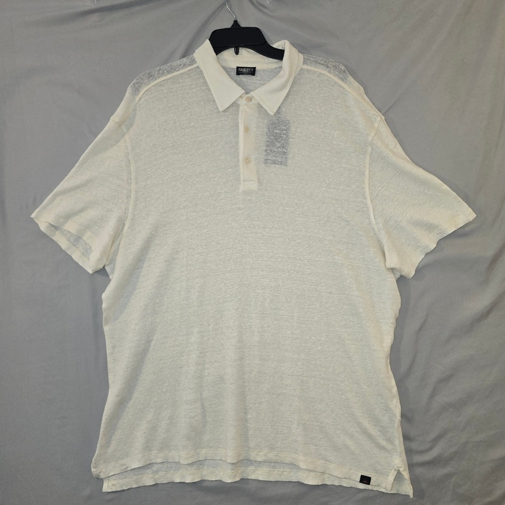 Faherty Polo Shirt XL Mens Cream 100% Linen Reserve Short Sleeve New
